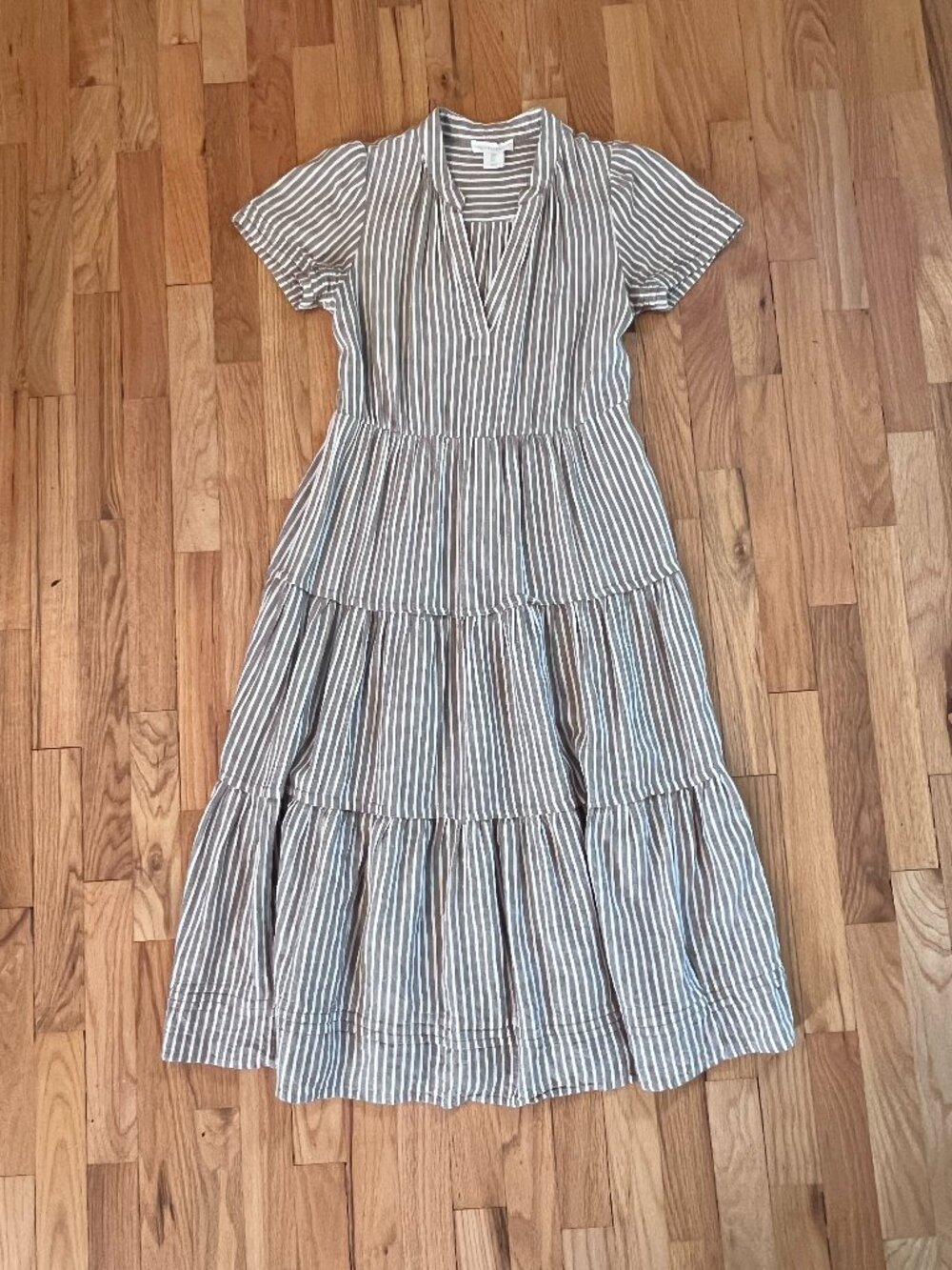 Cynthia Rowley Women's Brown White Striped Tiered Dress Size Small